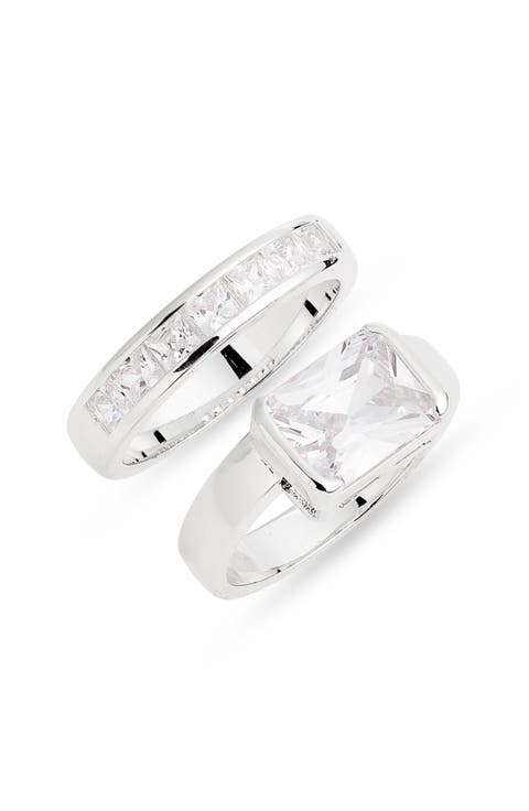 Set of 2 Emerald Cut Cubic Zirconia Stack Rings