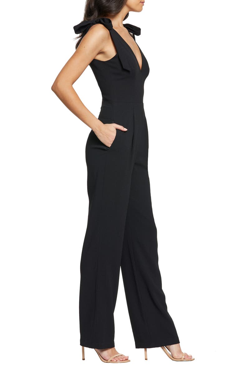 Maira Tie Shoulder Crepe Jumpsuit, Alternate, color, BLACK