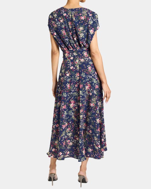Santorelli Talia Cap Sleeve Midi Dress In Stretch Floral Print In Blue