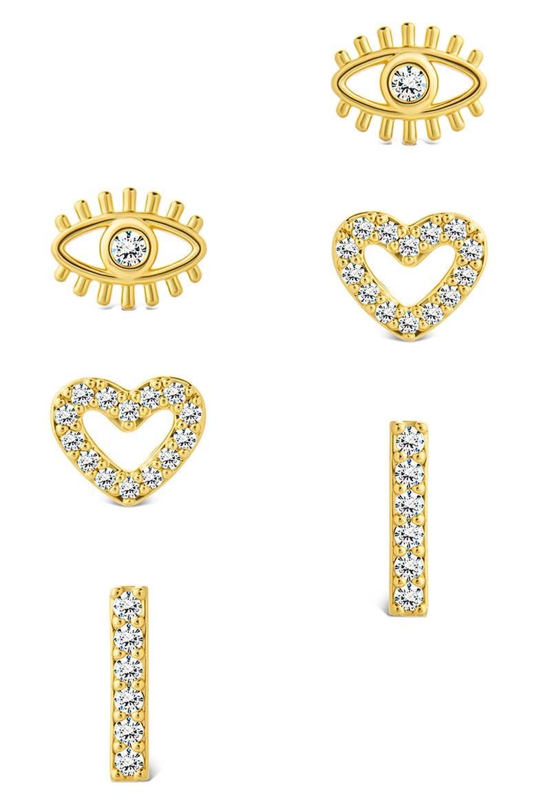 Ilma Heart, Eye & Bar Stud Earrings, Alternate, color, GOLD
