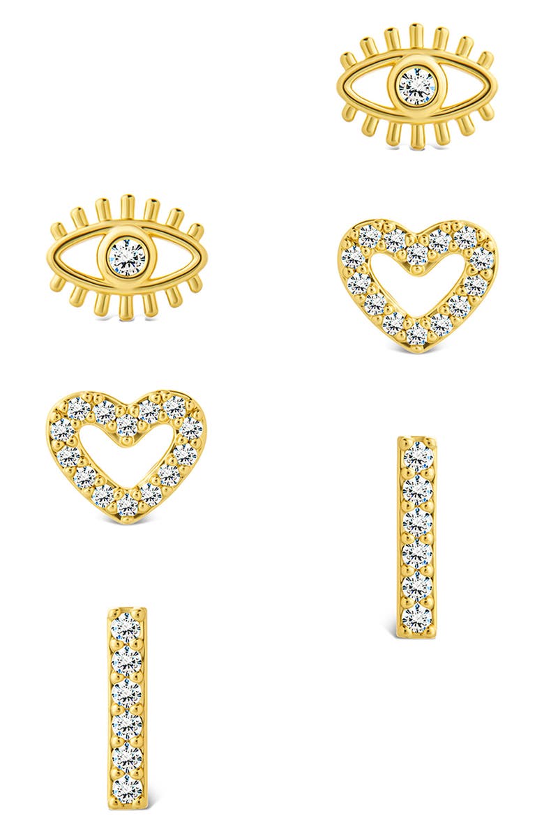 Sterling Forever Ilma Heart, Eye & Bar Stud Earrings, Alternate, color, Gold
