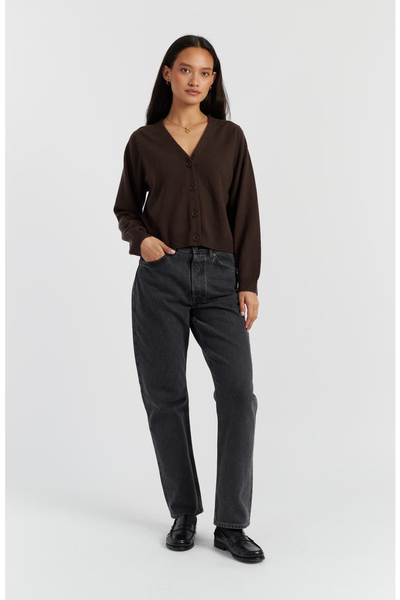 Wool Cashmere Cropped Cardigan, Alternate, color, Chocolate