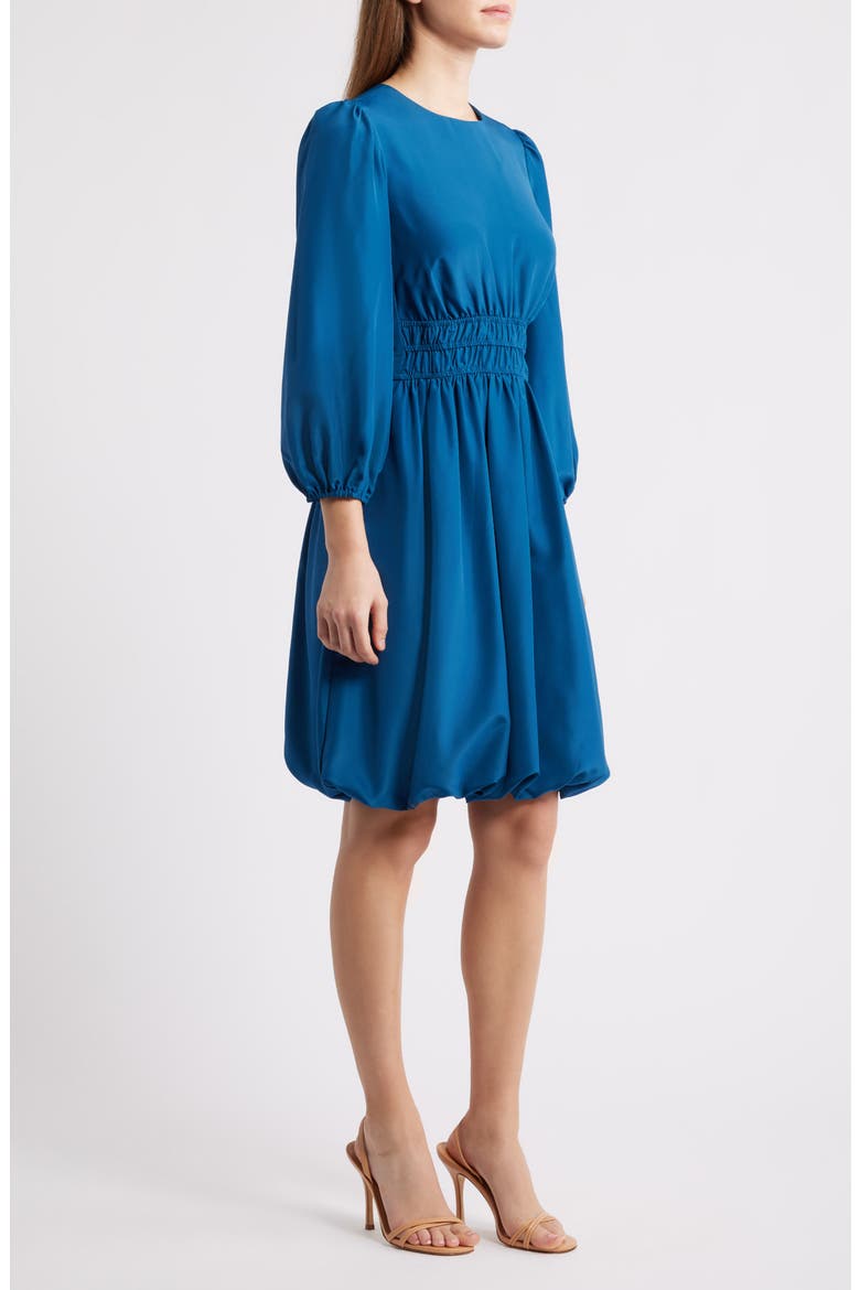 Balloon Sleeve Crepe Fit & Flare Dress, Alternate, color, TEAL