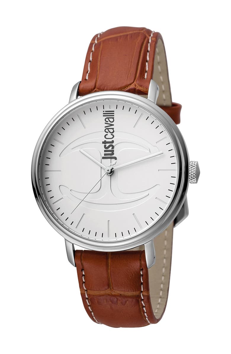 Roberto Cavalli Men's CFC Analog Quartz Croc Embossed Leather Strap Watch, 40mm, Main, color, 