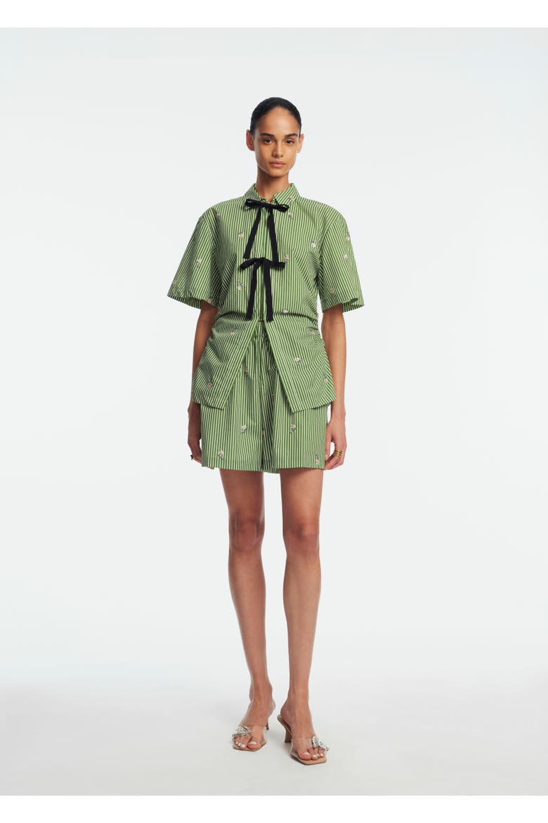Embroidered Striped Cotton Bow Front Shirt, Alternate, color, Cactus