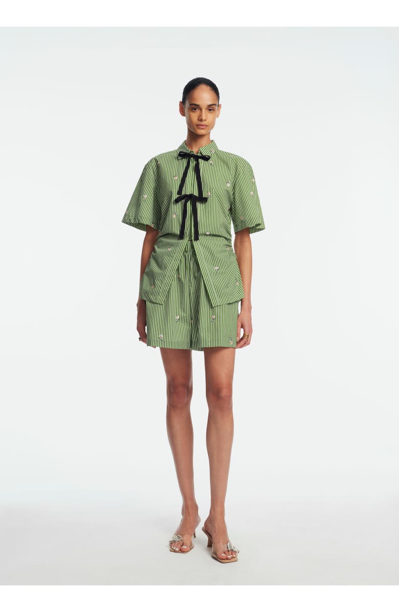 Lela Rose Embroidered Striped Cotton Short, Alternate, color, Cactus