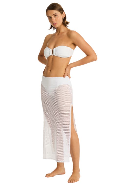 Sea Level Surf Mesh Cover-up Maxi Skirt In White