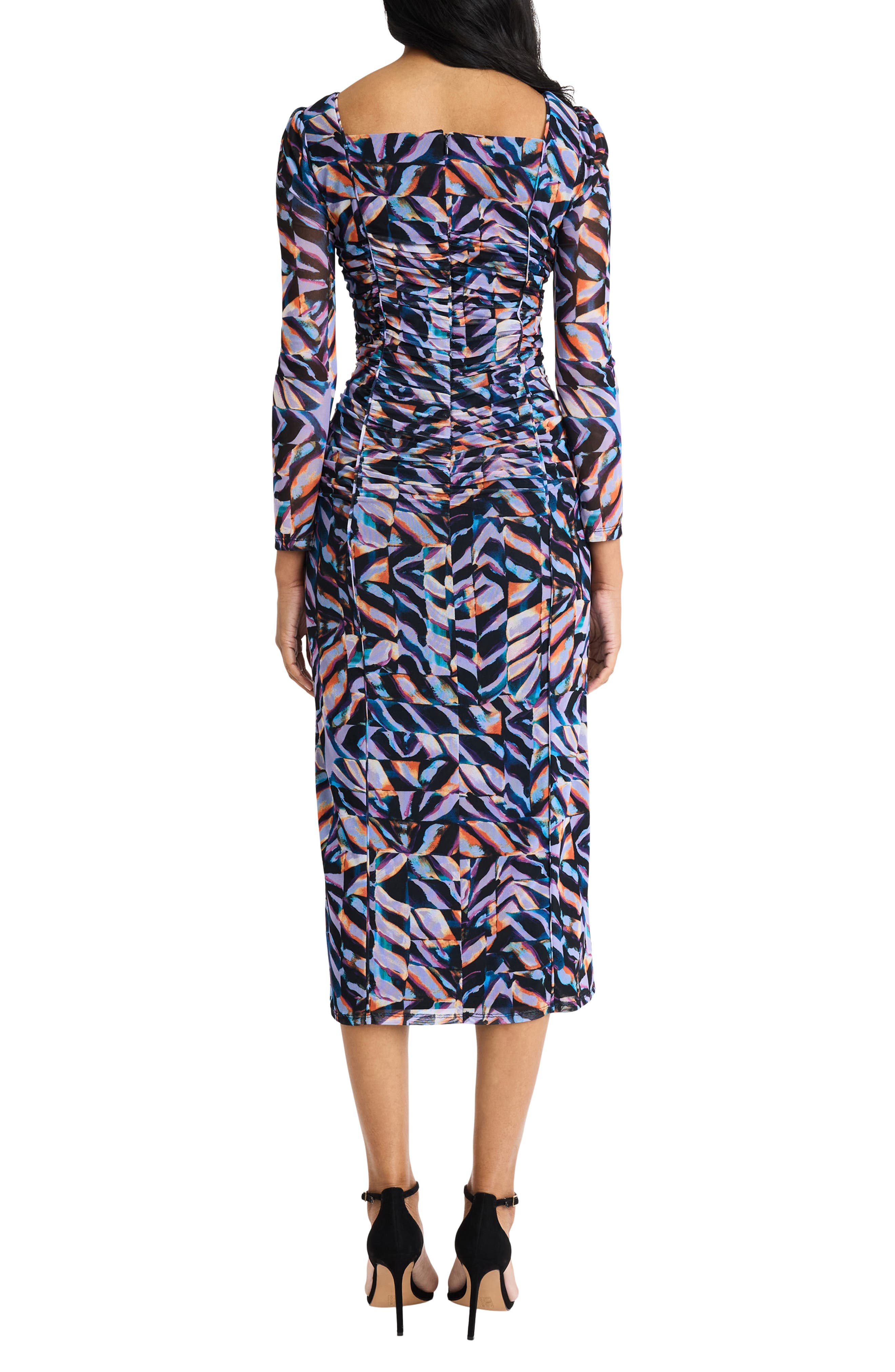 Ruched Mesh Long Sleeve Midi Dress - image 2