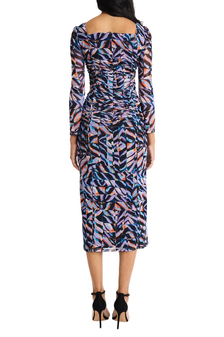 Ruched Mesh Long Sleeve Midi Dress, Alternate, color, LAVENDER/ TEAL
