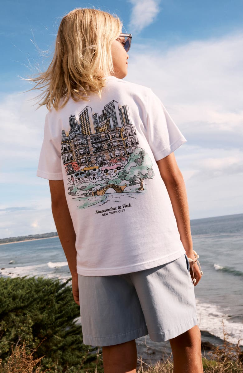abercrombie kids Kids' NYC Sketch Graphic T-Shirt, Alternate, color, Bright White