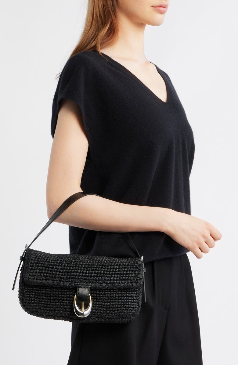 STAUD Harlow Raffia Shoulder Bag, Alternate, color, Black
