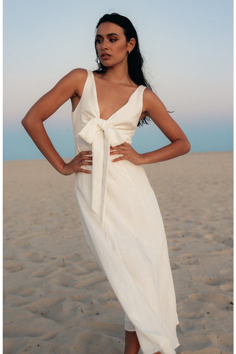 Archer Tie Front Sleeveless Dress, Alternate, color, WHITE