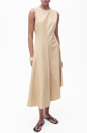 Mango Asymmetric Midi Dress In Neutral