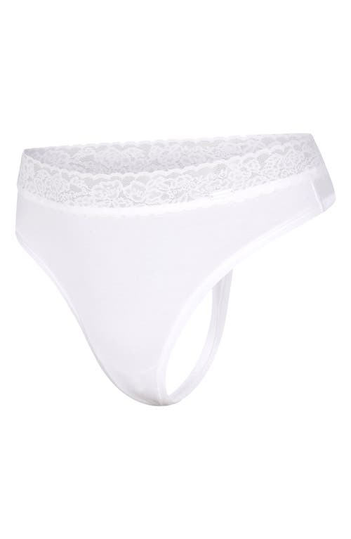 Savage X Fenty Essentials Lace Trim Stretch Cotton Thong In White