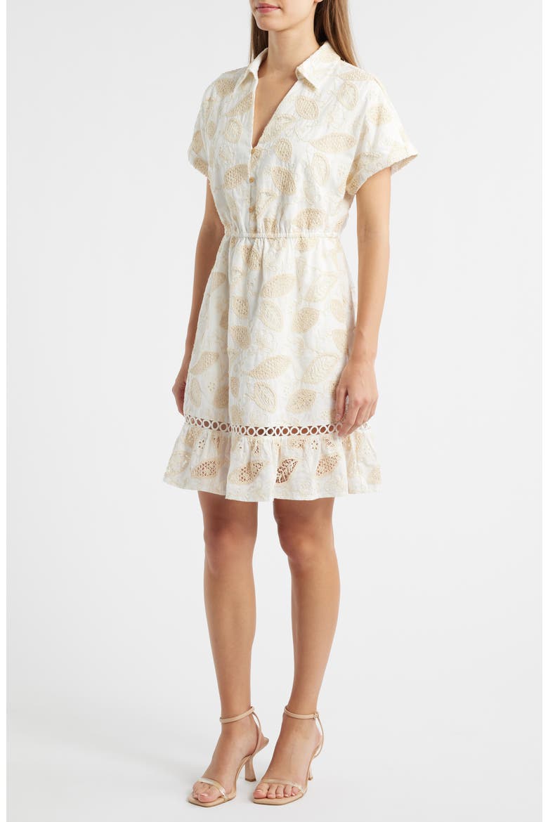 Embroidered Cotton Shirtdress, Alternate, color, IVORY