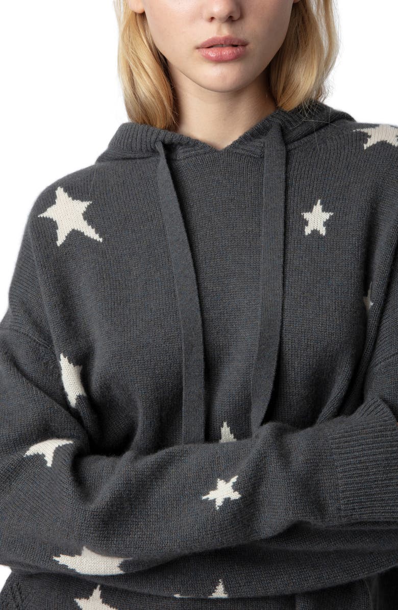 Zadig & Voltaire Marky Intarsia Star Cashmere Hoodie, Alternate, color, 