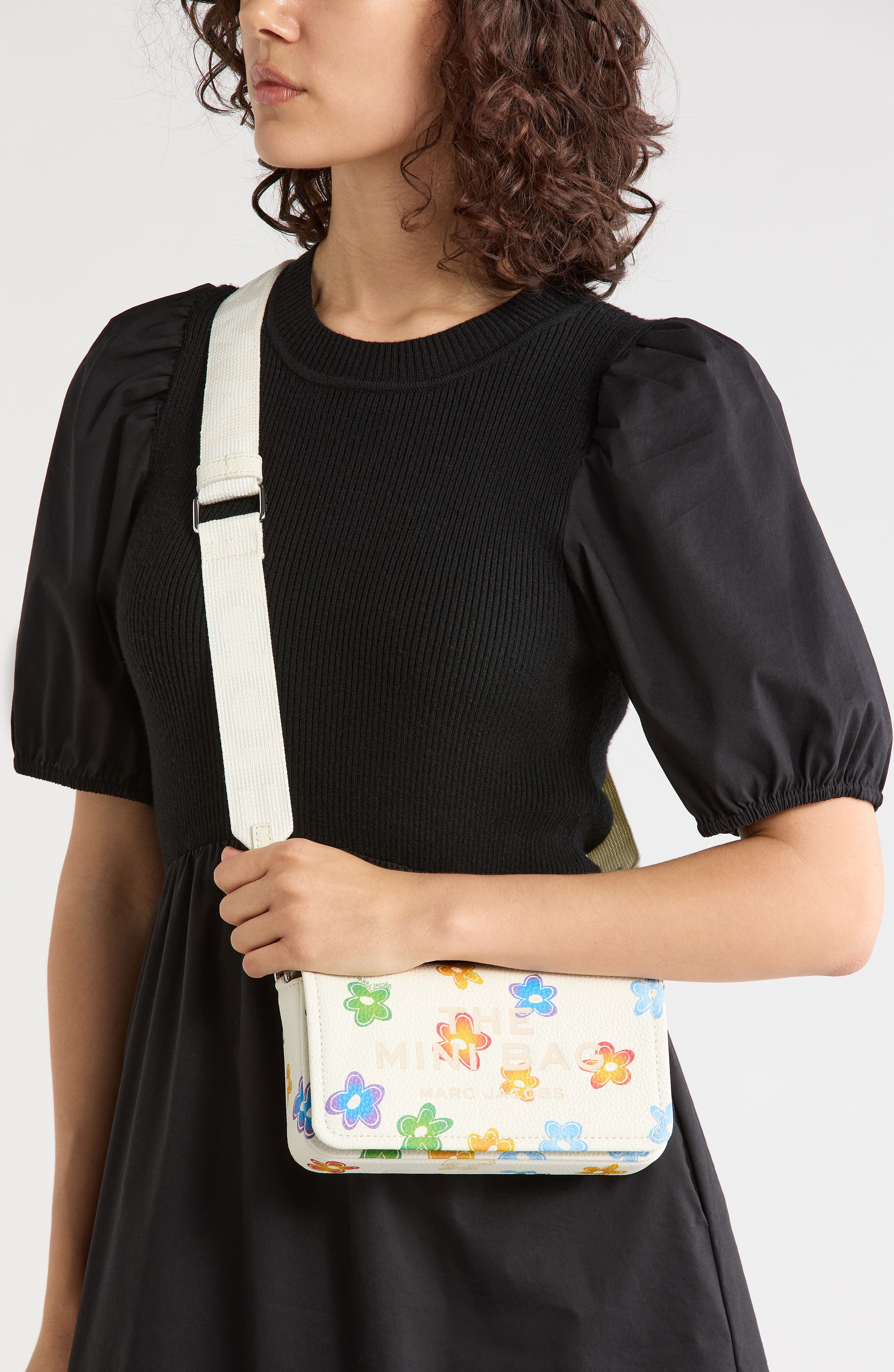 The Mini Bag Floral Leather Crossbody Bag, Alternate, color, WHITE MULTI