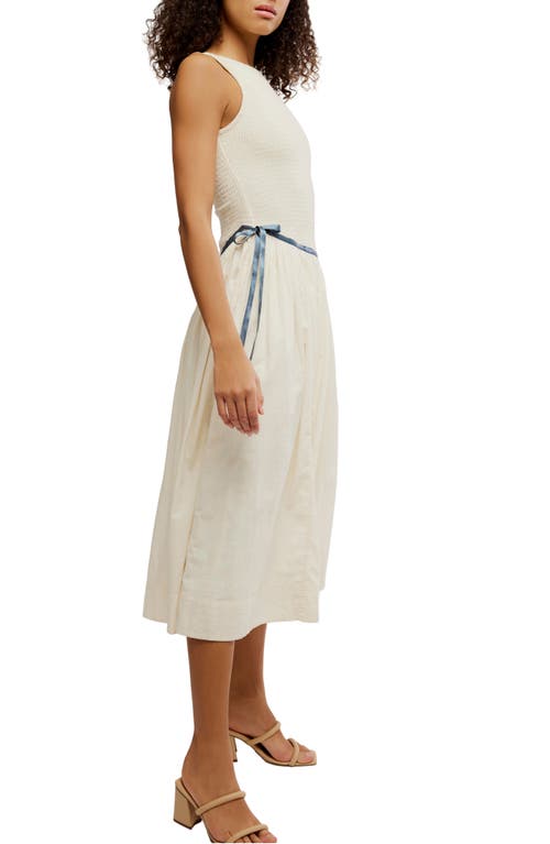 Free People Nightingale Solid Midi Dress Tea Navy Combo In White