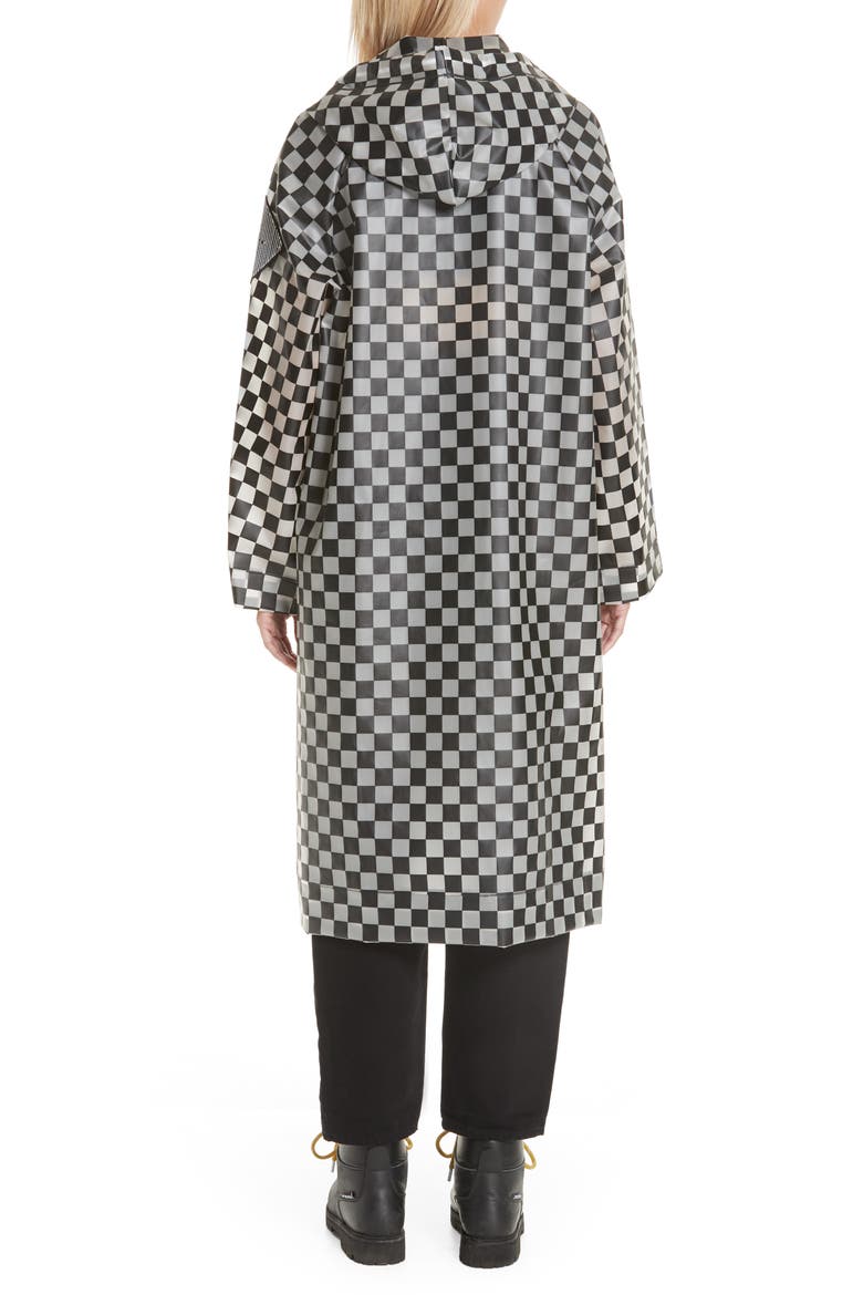 PSWL Checkerboard Hooded Raincoat, Alternate, color, BLACK/ WHITE