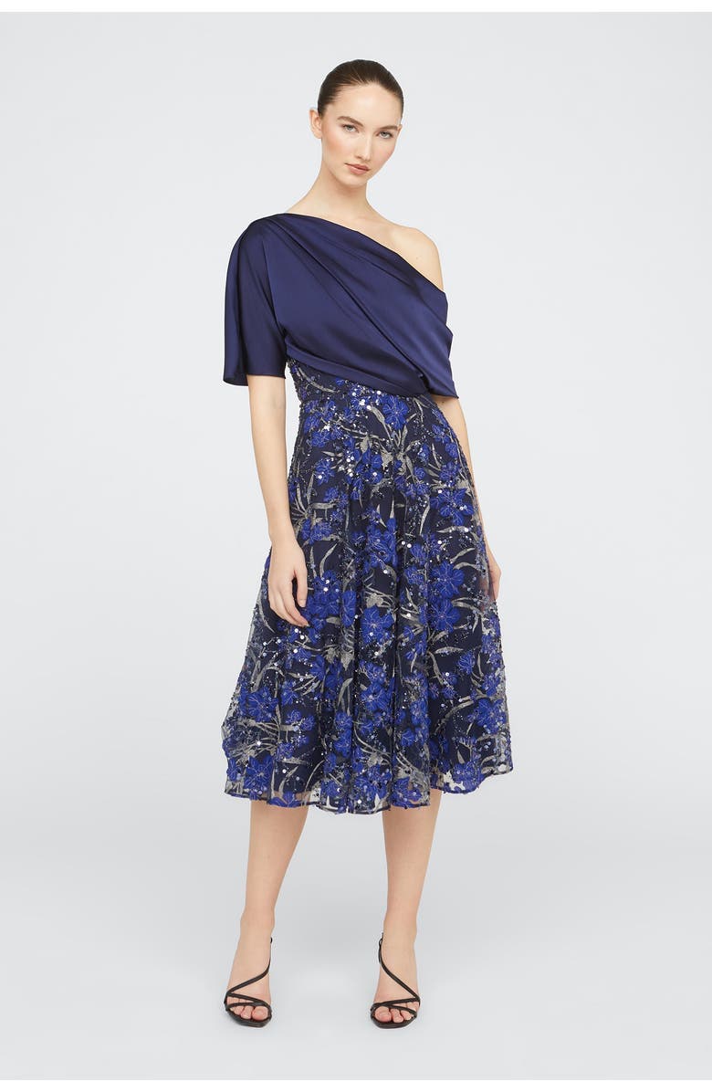 Theia Emory One Shoulder Dress, Alternate, color, Navy
