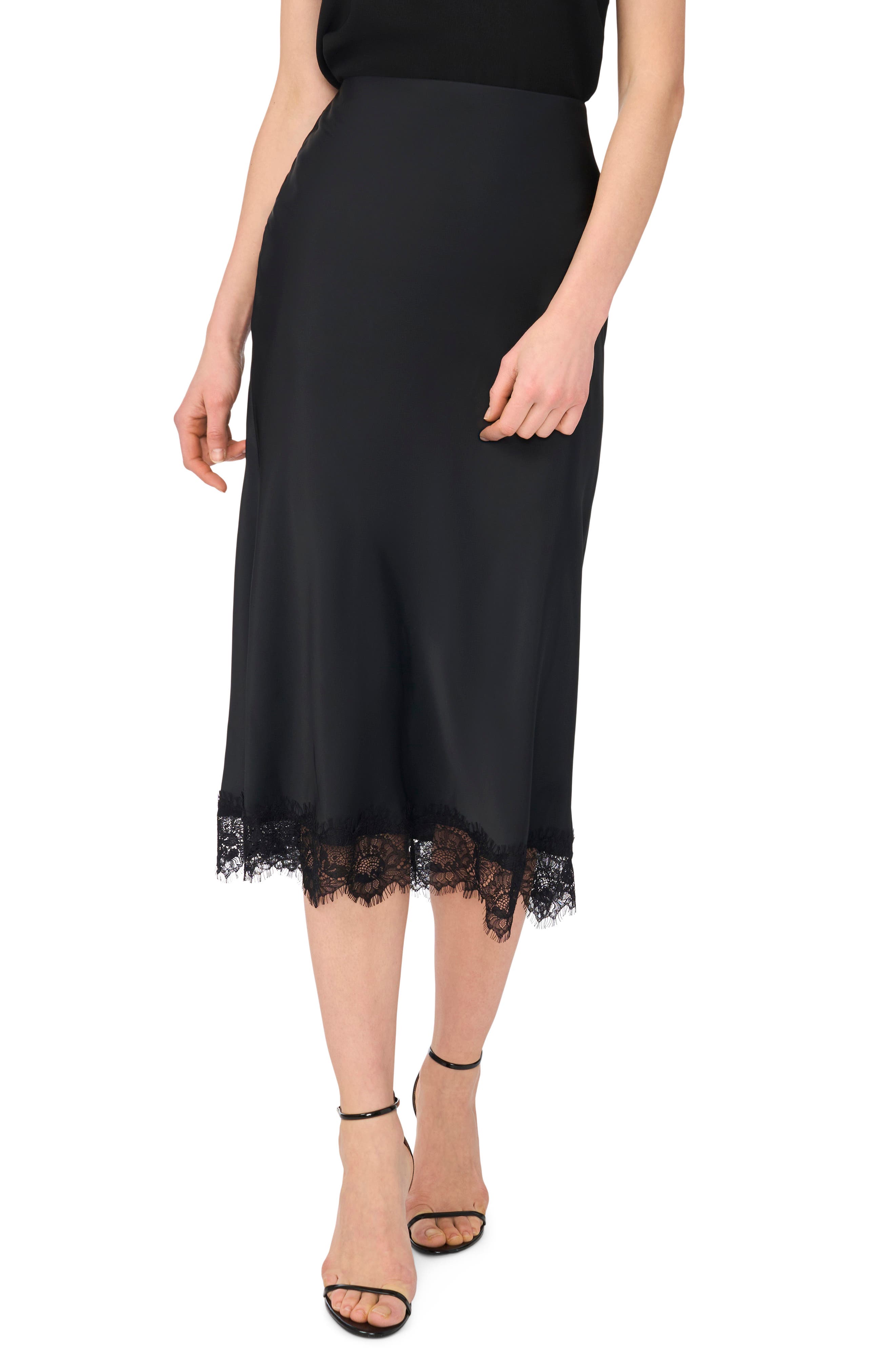 Satin Lace Midi Skirt