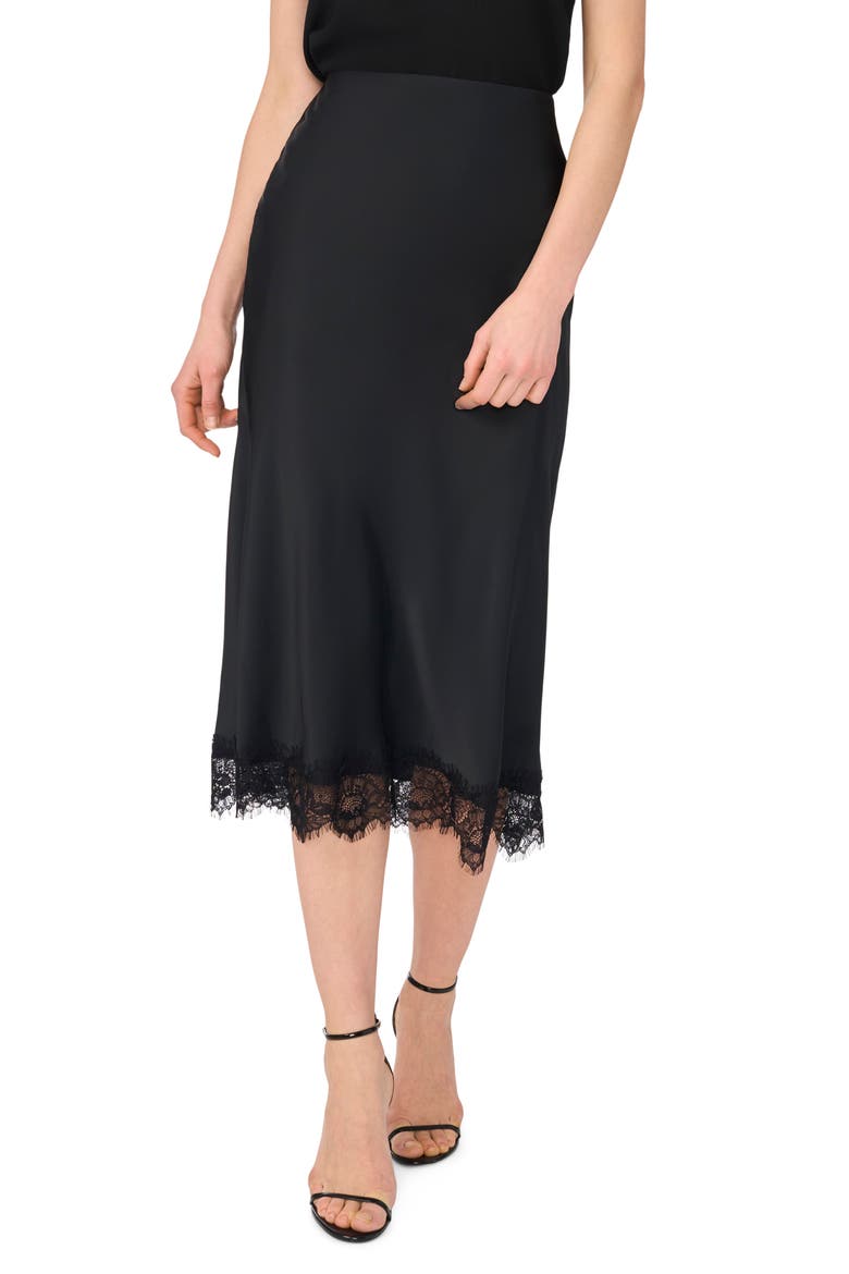 Satin Lace Midi Skirt, Main, color, RICH BLACK