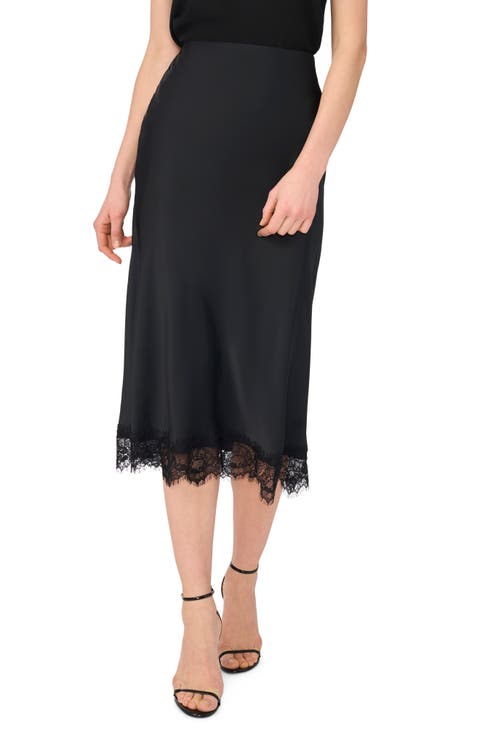 Satin Lace Midi Skirt