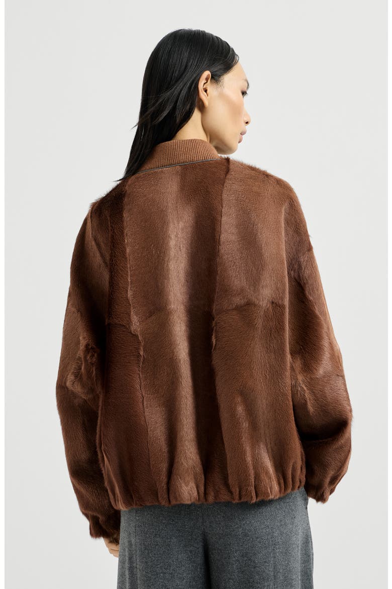 Cashmere shearling bomber jacket with monili, Alternate, color, Mahogany