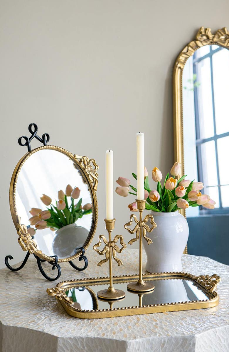 A & B Home Ornate Round Mirror Tray, Alternate, color, Gold