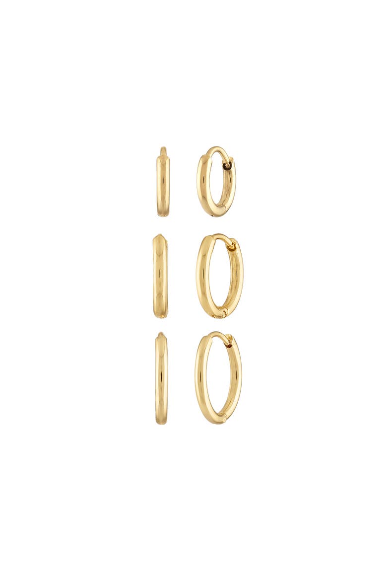 Set of 3 Huggie Hoops, Main, color, Gold