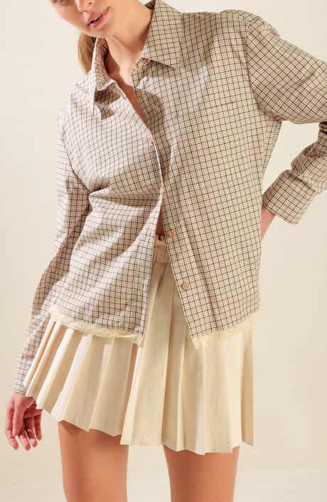 Plaid Cotton Shirt with Lace Trim