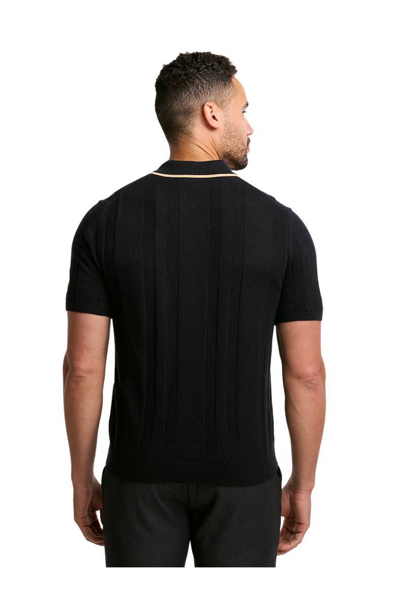 Paul Fredrick Cotton Crochet V-neck Polo, Alternate, color, Black