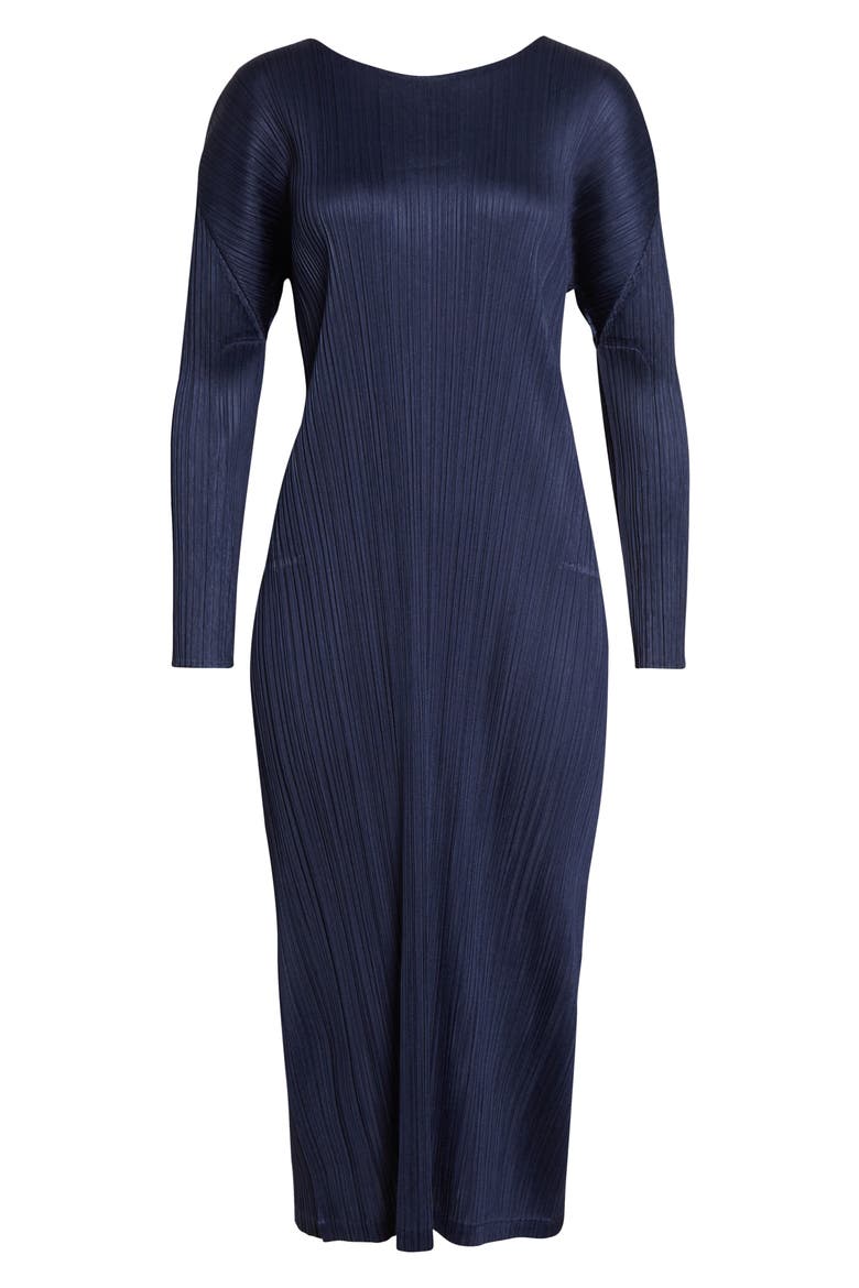 Monthly Colors January Pleated Long Sleeve Midi Dress, Alternate, color, DARK NAVY