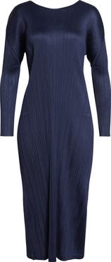 Pleats Please Issey Miyake Monthly Colors January Pleated Long Sleeve Midi Dress