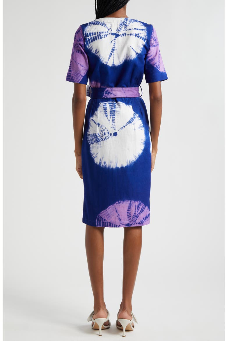 Kuti Tie Belt Button Front Denim Midi Dress, Alternate, color, BLUE MULTI
