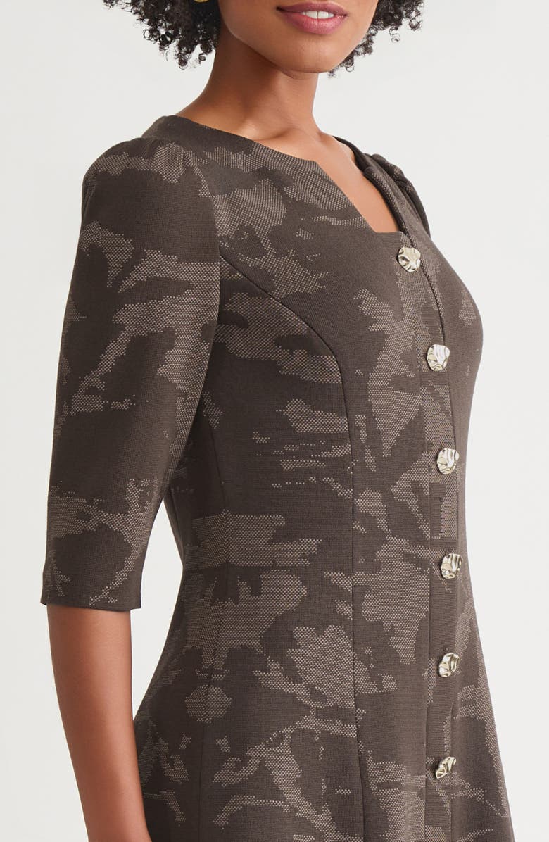Ming Wang A-Line Floral Jacquard Soft Knit Dress, Alternate, color, Warm Taupe/Dark Umber
