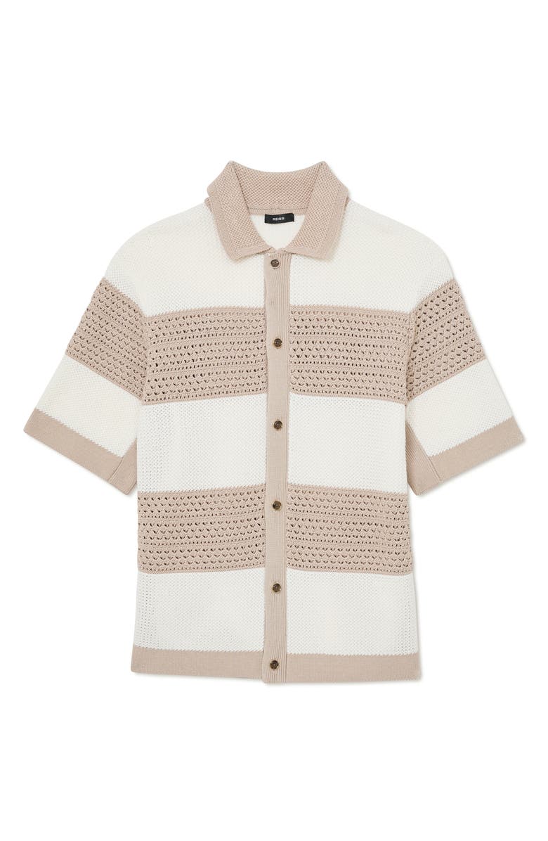 Reiss Marek Open Knit Short Sleeve Button-Up Shirt, Alternate, color, White/ Stone