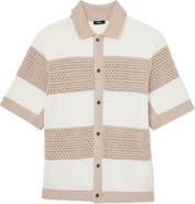 Reiss Marek Open Knit Short Sleeve Button-Up Shirt