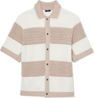 Reiss Marek Open Knit Short Sleeve Button-Up Shirt