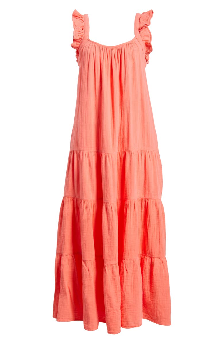 Caslon<sup>®</sup> Ruffle Tiered Cotton Maxi Sundress, Alternate, color, Coral Sugar