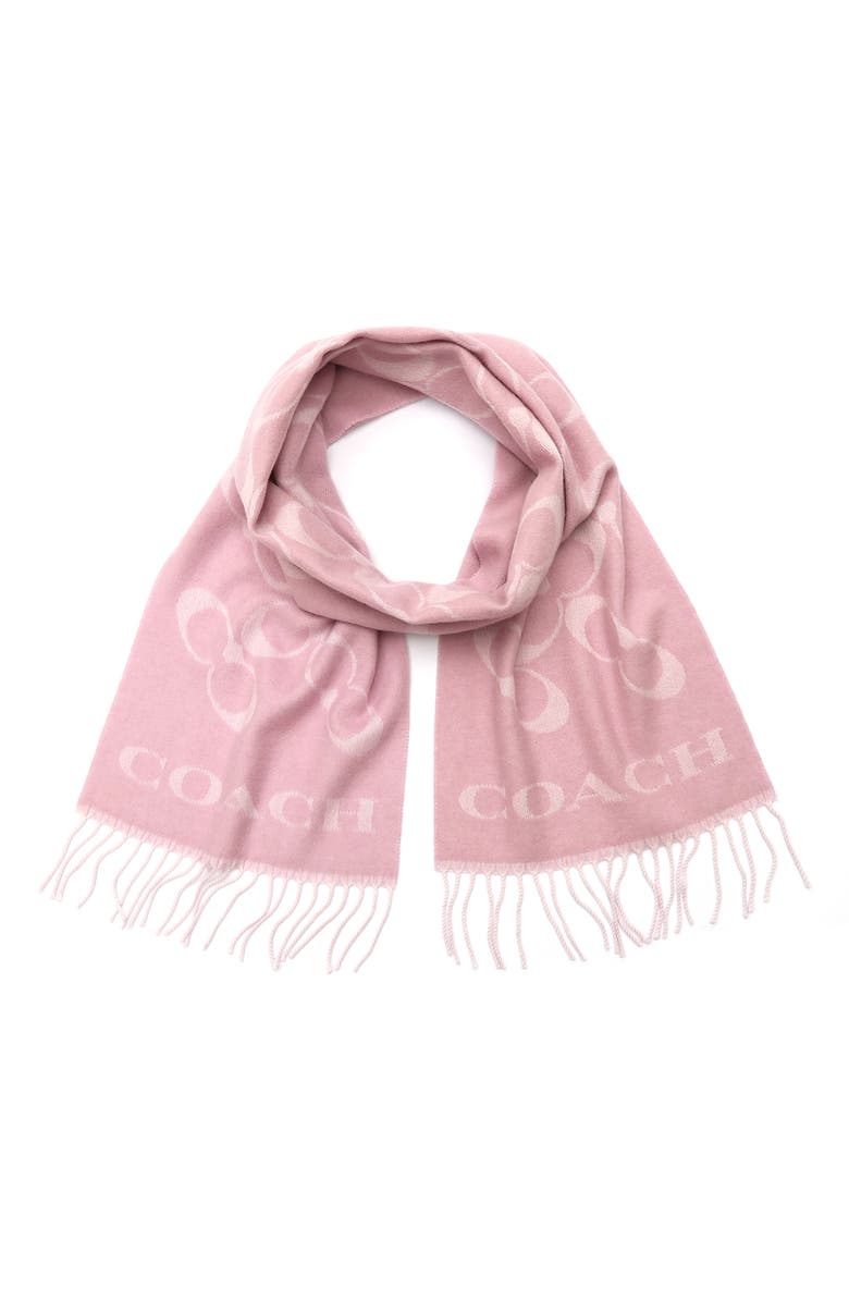 COACH Bias Signature C Wool & Cashmere Muffler Scarf, Main, color, Faded Pink