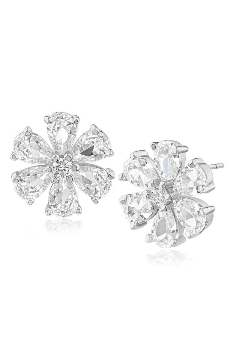 CZ by Kenneth Jay Lane Pear Cut Cubic Zirconia Floral Stud Earrings, Main, color, 