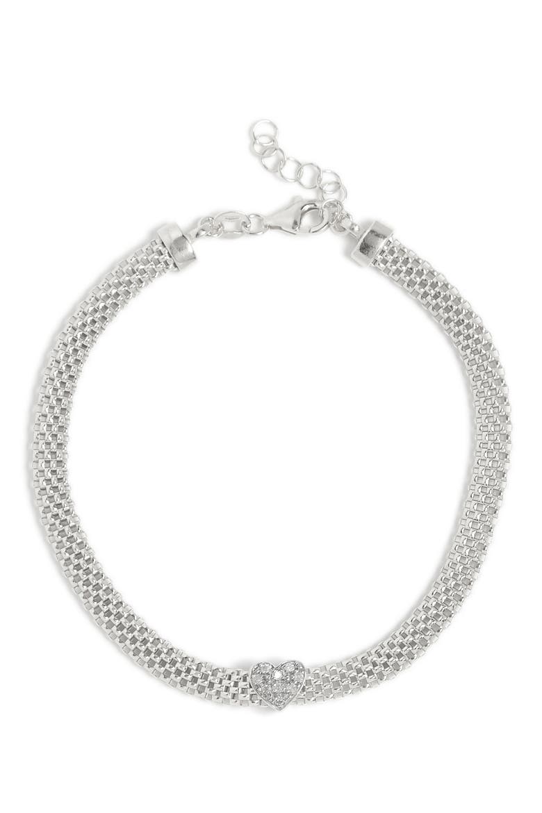 Heart Station Diamond Mesh Bracelet, Main, color, WHITE