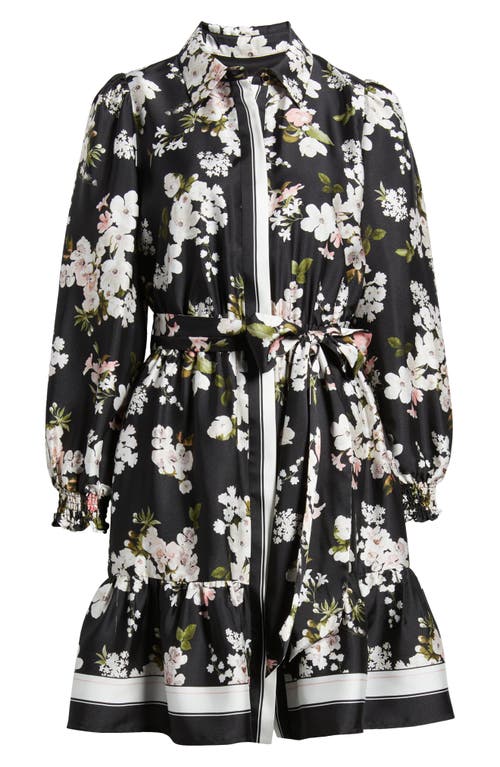 Anne Klein Floral Long Sleeve Shirtdress In Anne Black Multi (9xo)