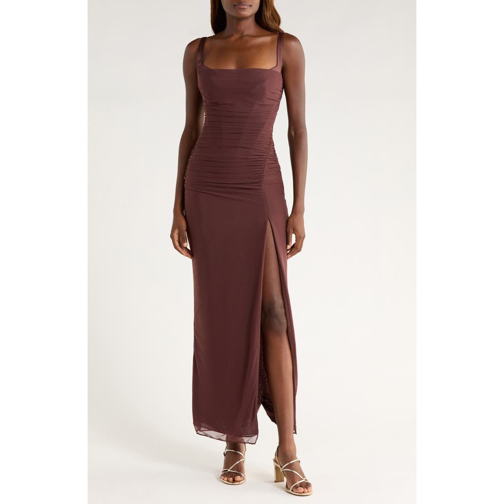House Of Cb Lini Sleeveless Mesh Maxi Cocktail Dress In Burgundy