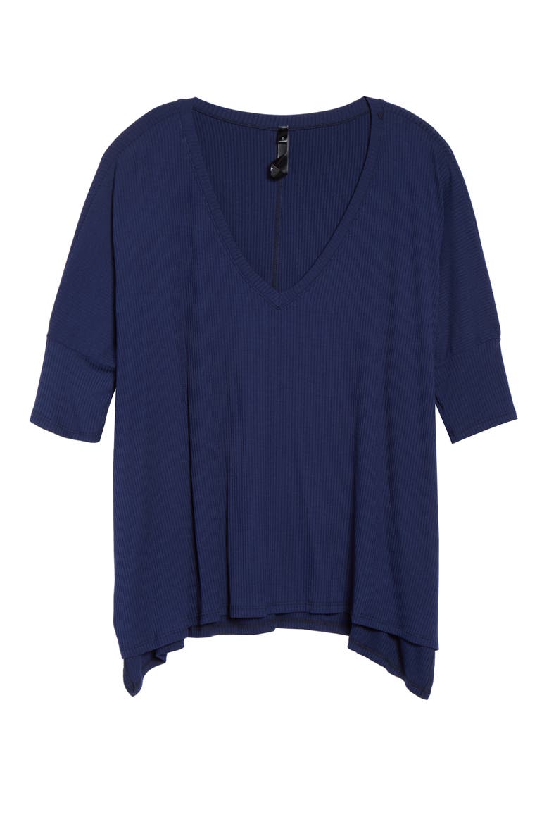 Ribbed V-Neck Top, Alternate, color, NAVY