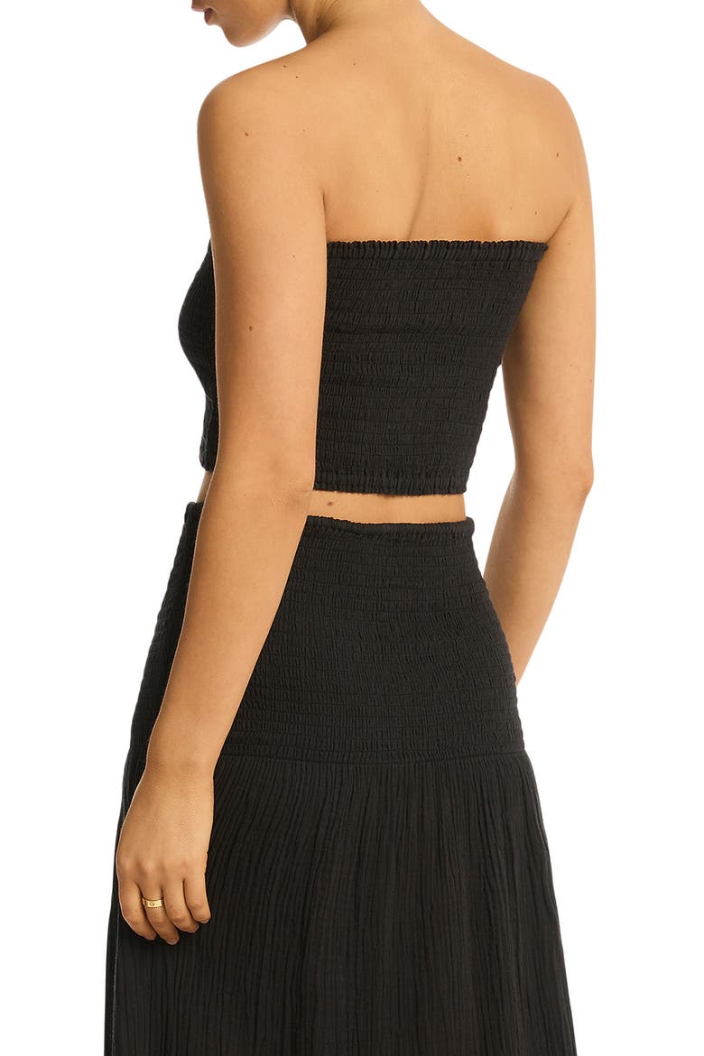 Sunset Strapless Cotton Gauze Cover-Up Top, Alternate, color, BLACK