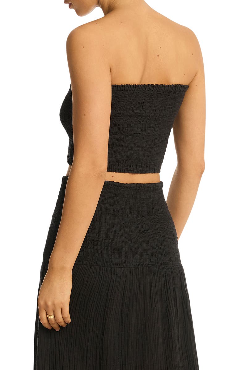 Sea Level Sunset Strapless Cotton Gauze Cover-Up Top, Alternate, color, Black