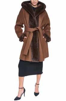 Faux Fur Trim Wool Blend Hooded Coat