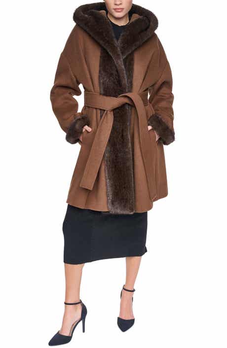 Faux Fur Trim Wool Blend Hooded Coat